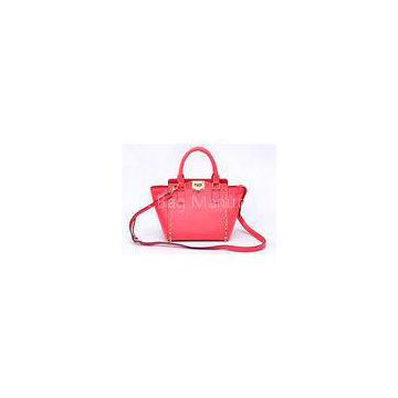 Red Studded Ladies Leather Handbags trapeze bag with zipper / pocket