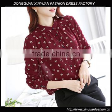 2016 Ladies Tops Latest Design Casual Long Sleeve Chiffon Blouses,Hot Sale Fashion Printed Chiffon Blouses for Ladies