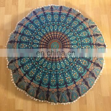 Blue Mandala Tapestry Pouf Cover Indian Round Pouf Cover Cotton Pillow Cases Decorative Ottoman Cover 30'' SSTH54