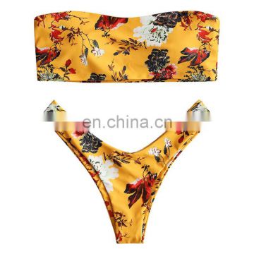yellow swimsuit Printed Tube Top Bikini Split Swimsuit bikini push up Ethnic wind bikini Strapless strap