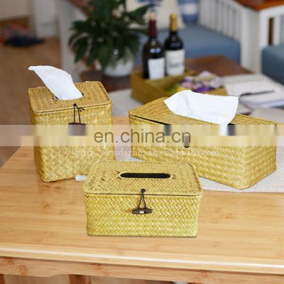 Hot selling grass and rattan tissue box woven tissue box holder for dining room