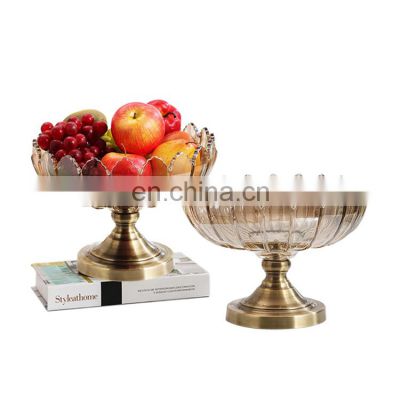 Home Decorative Brown Glass Footed Fruit Bowl