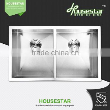 Top Quality Kitchen Cabinets Design Handmade Stainless Steel Sink Double Bowl Undermount Installation -- 3219A