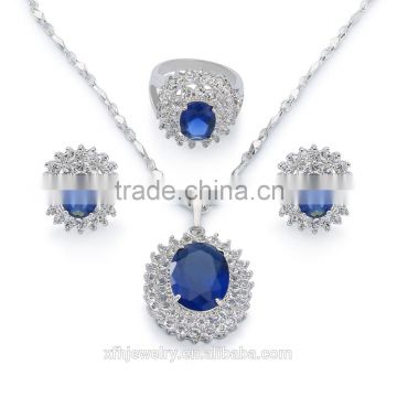 Shenzhen jewellery manufacturer antique gold plated sapphire jewelry sets, gold plated sapphire gemstone bridal jewelry sets
