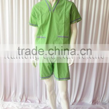 Orange/Green Solid Stripe Unisex Pajama Sets V-Neck Short Sleeve Sleepwear Summer/Autumn Couple Spa Shirt+Pants Pajama Sets