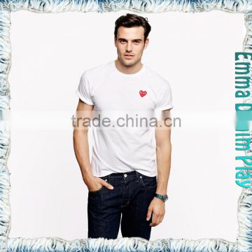 Soild White Heart Embroidery 0-Neck T Shirts for Man