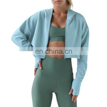 Hot New Style Women's Zipper Long-sleeved Jogger Hooded Slim-fit Short Cotton Cropped Jacket For Gym