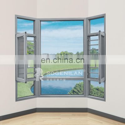 High quality aluminum profiles glass casement windows grids with screen