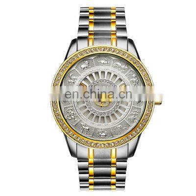 TEVISE 9055G Custom Men Automatic Mechanical Brand Wrist Watch 12 Chinese Zodiac Display Second Hand Setting Gold Watch For Men