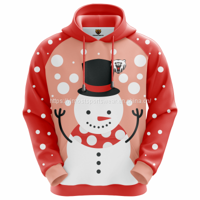 hot fleecing polyester full sublimated hoodie with cute snowman graphics