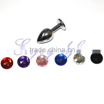75g/58mm Smooth Silver Kirsite Alloy small Anal Plug with colorful Jewellery base, D:22mm Anal Toys Butt Plug Anal Sex Toys