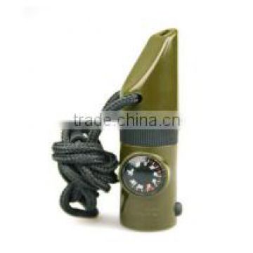 multi-functional plastic ABS whistle with compass thermometer LED light magnifier mirror function