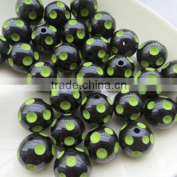 Jewelry 20mm Black with Lime Green Color beads HalloweenResin Polka Dot Beads for bulk bubblegum beads chunky necklace