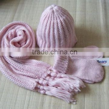 2015 Acrylic Knitted Fashion Kids Scarf Hat And Gloves Sets China Wholesale