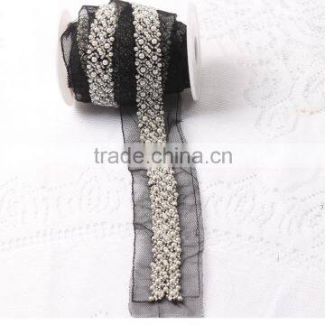2016 hot sale lace applique embroidery designs decorative dress fabric trim chain