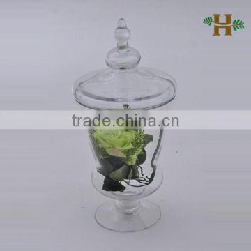 Handmade clear footed glass Jar with Lid