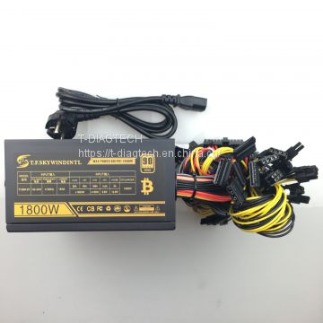 1800W Mining PC Power Supply 1800W Computer Power PSU 24pin for Bitcoin Miner R9 380/390 RX 470/480 RX 570 1060 for Antminer PSU
