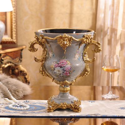 Resin Color Paint Gild Retro Fashion Creative Large Grey Flower Vase Art For Hotel Decor