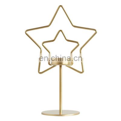 Hot sale Creative five pointed star Christmas Candlestick holder metal gold candle holders for Wedding table decoration