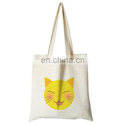 Custom Print White Canvas Tote Cute Cat Women Shopping Handbag