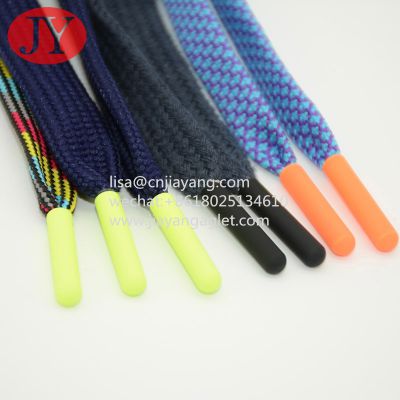rubber coating metal drawstring cord ends shoe string metal aglet with flat cotton rope