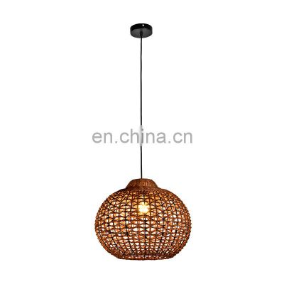 HUAYI French Style E27 60w Iron Rattan Bedroom Farmhouse Nordic Ceiling Hanging Chandelier Pendant Light