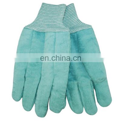 Green King Cotton Fleece Brushed Safety Worker Gloves for Oil and Gas Industry with Knit Wrist