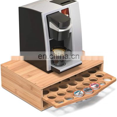Hot Selling Premium Bamboo Coffee Capsule Pod Holder Rack With Drawer For Nespresso 35 Capacity Pod Pack Holder Rack