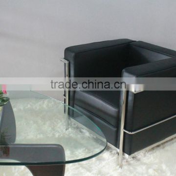 Replica French Design sofa, Black color LC2 sofa, Genuine leather Le Corbusier LC2 sofa