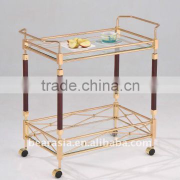 Golden rectangle serving cart with red frame