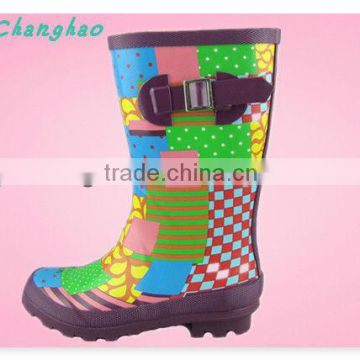2013 UK girls colorful printing rubber rain boots