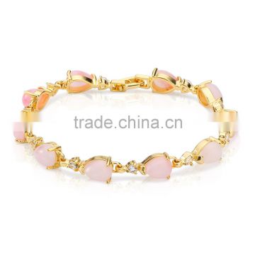 New coming item wholesale women 's 14k gold plated pink stone bracelets