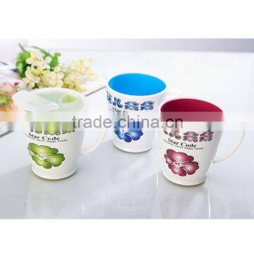 500ML Reusable high quality double wall Advertising plastic cup and saucer with handle