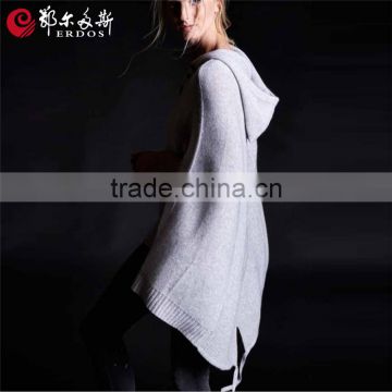 Erdos hooded women knitted cashmere poncho coat