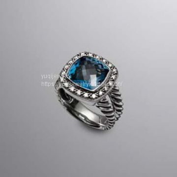 925 Silver Jewelry 11mm Hampton Blue Topaz Moonlight Ice Ring(R-071)