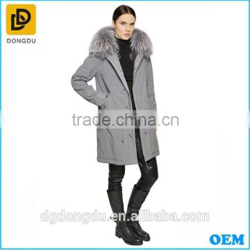 Winter gray cotton fur collar women long coats