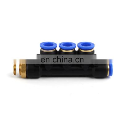 SNS SPWB Series pneumatic one touch male thread triple branch reducing connector 5 way plastic air fitting for PU hose tube