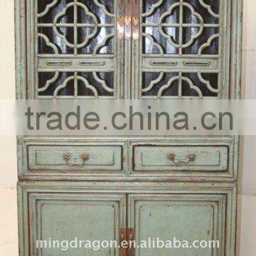 Chinese Antique Gray Blue Cupboard with two Door Two Drawer 98*50*206cm