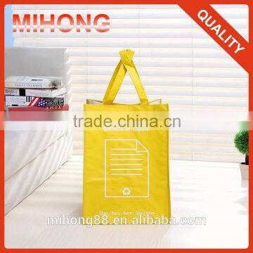 Reusable yellow hook and loop wholesale pp woven laminated shopping tote bag