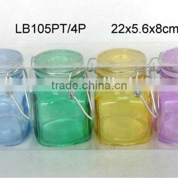 LB105PT/4P 4pcs glass spice jar sprayed with color with pvc box