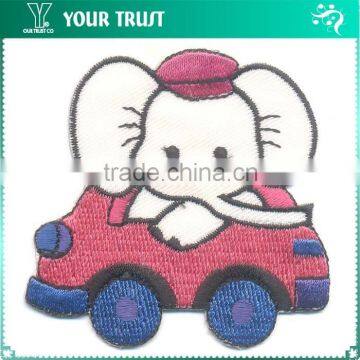 Elephants On Car Twill Fabric Iron-on Embroidery School Uniform Patches