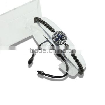 KJL-CZ0055 Anil Arjandas Macrame Bracelets,Rose Gold Micro Pave Black CZ Cross Stopper Bead Briading Macrame Bracelet For Men