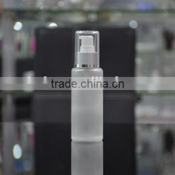 80ml high quality frosted glass cylinder shape conditioner bottles with 18mm neck sliver pump cap