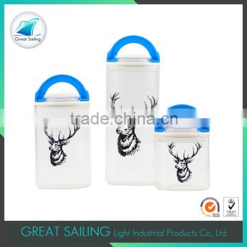 high quality cylinder clear glass storage jar set with animal printing