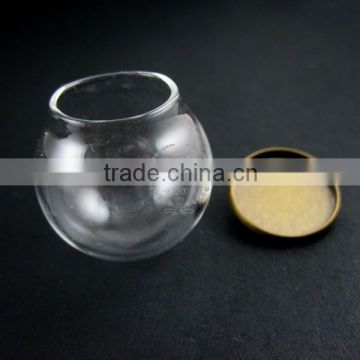 35mm diameter round ball glass vial bottle bulb pendant charm with brass bronze cap loop 1810153