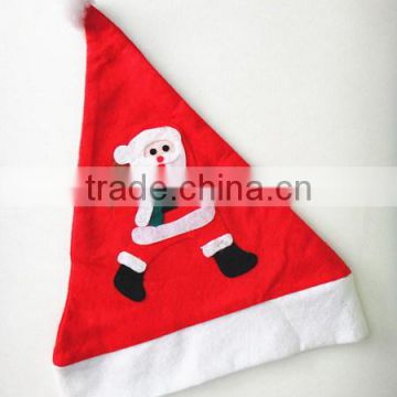 New premium red no sew applique polyester Christmas cap felt Santa Claus hat with Xmas snowman tree pompon for newborn infant