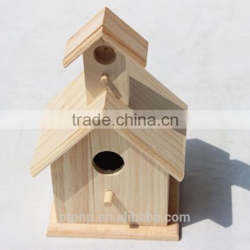 Decorated wooden bird house, New design natural wooden bird house for hanging inside and outside