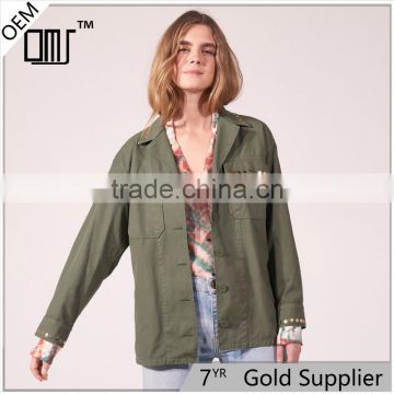 COOL style GOLD-TONE rivet long sleeves and shirt collar ladies jacket