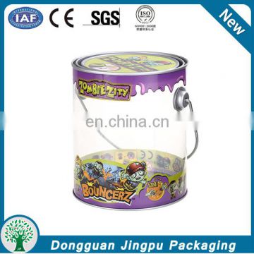 Small Round PVC/PET Box With Tin Lid and handle