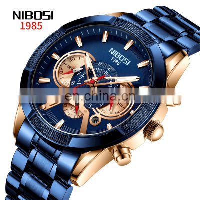 NIBOSI 1985 Hot Selling Creative Men Quartz Wristwatch Luxury Stainless Steel Chronograph Man Watch